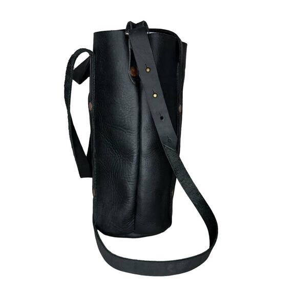 Haiti Made Mini Travay Upright Saddle Black Leather Tote Bag Purse Front Pocket - Picture 5 of 12